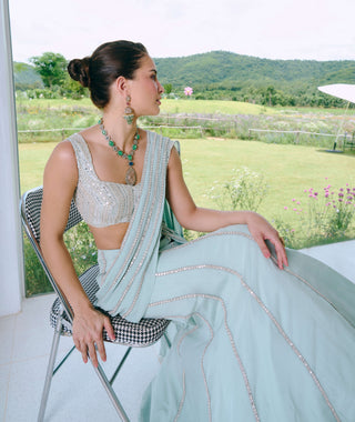 Draba aqua blue fishcut sari and blouse