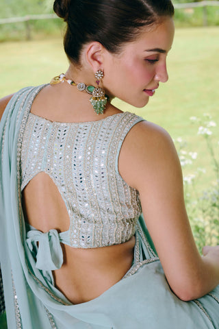 Draba aqua blue fishcut sari and blouse