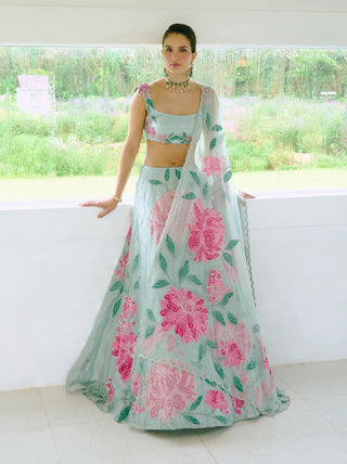 Dale aqua blue lehenga set