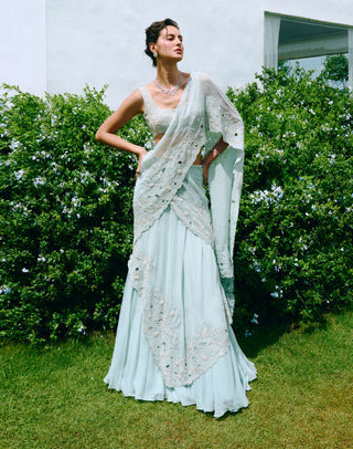 Darlina aqua blue drape sari and blouse