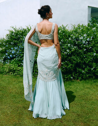 Darlina aqua blue drape sari and blouse