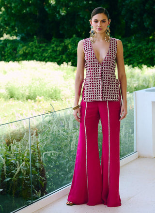 Dua fuchsia embroidered jacket and flared pants
