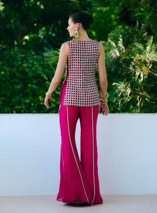 Dua fuchsia embroidered jacket and flared pants