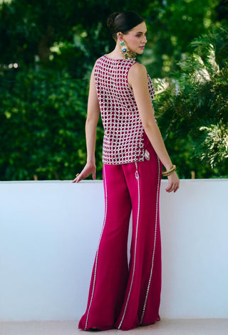 Dua fuchsia embroidered jacket and flared pants
