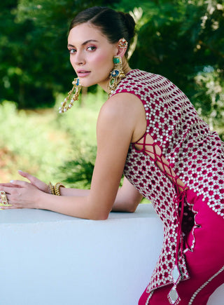 Dua fuchsia embroidered jacket and flared pants