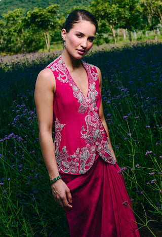 Diara fuchsia overlap jacket and skirt