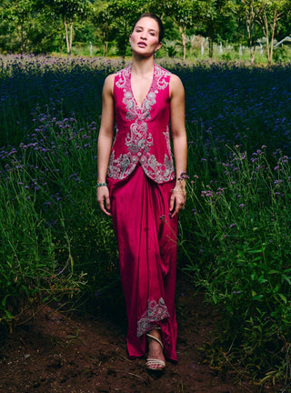 Diara fuchsia overlap jacket and skirt