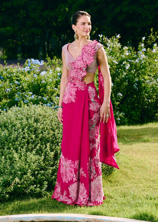 Deby fuchsia drape sari and blouse