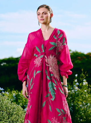 Dovie fuchsia organza jacket set