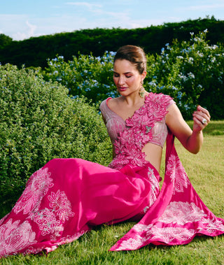 Deby fuchsia drape sari and blouse