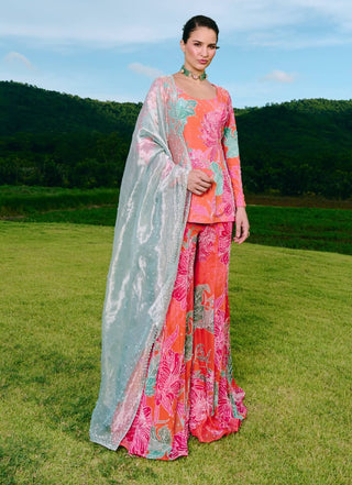 Davina sunset orange kurta and sharara set