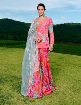 Davina sunset orange kurta and sharara set