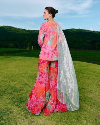 Davina sunset orange kurta and sharara set