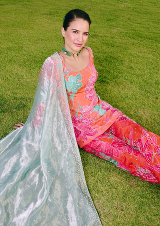 Davina sunset orange kurta and sharara set