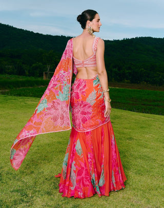 Debbera sunset orange drape sari and blouse