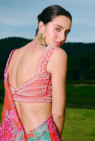 Debbera sunset orange drape sari and blouse