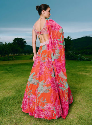 Devin sunset orange lehenga set