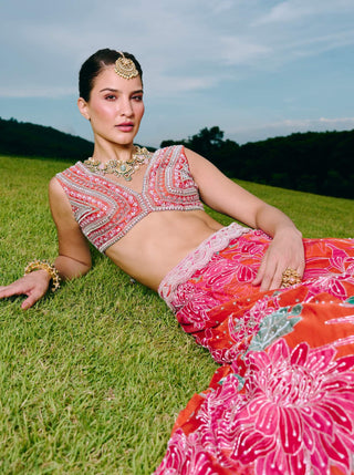 Devin sunset orange lehenga set