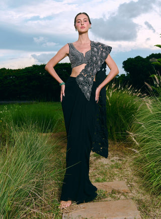 Daffodil black drape sari and blouse