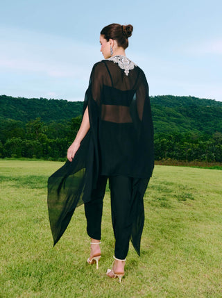 Davina black front-open cape and dhoti