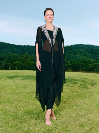 Davina black front-open cape and dhoti
