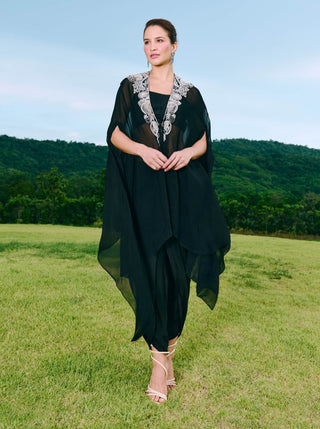 Davina black front-open cape and dhoti