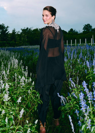 Davina black front-open cape and dhoti