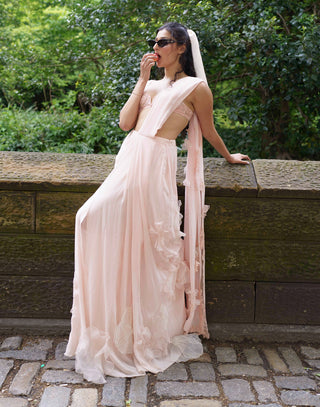 Pink Embroidered Bralette And Georgette Sari by The Little Black Bow available on Indiaspopup