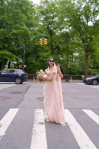 Pink Embroidered Bralette And Georgette Sari by The Little Black Bow available on Indiaspopup