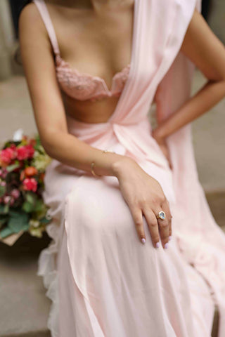 Pink Embroidered Bralette And Georgette Sari by The Little Black Bow available on Indiaspopup