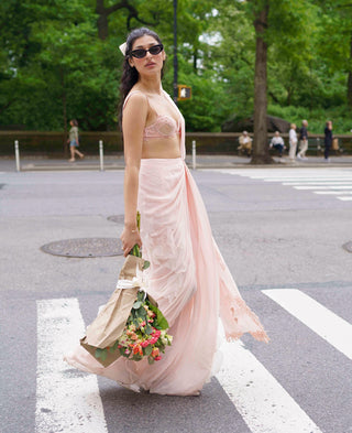 Pink Embroidered Bralette And Georgette Sari by The Little Black Bow available on Indiaspopup
