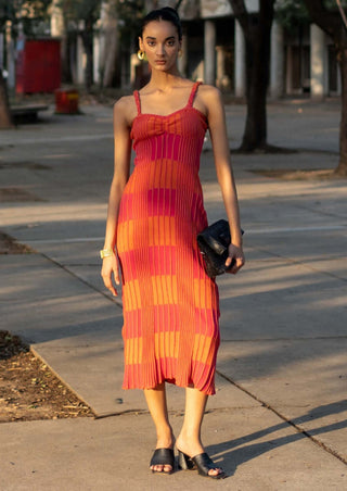Meko Studio-Pink Orange Maya Dress-INDIASPOPUP.COM