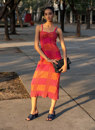 Meko Studio-Pink Orange Maya Dress-INDIASPOPUP.COM
