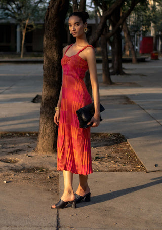 Meko Studio-Pink Orange Maya Dress-INDIASPOPUP.COM