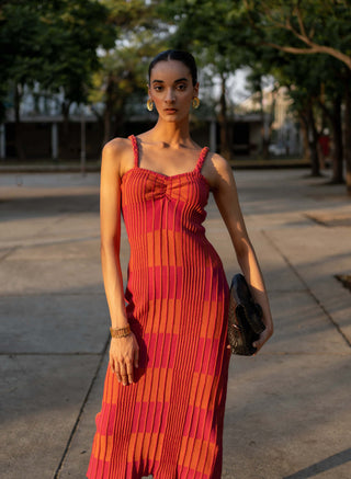 Meko Studio-Pink Orange Maya Dress-INDIASPOPUP.COM