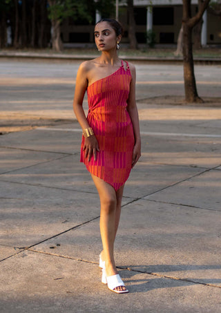 Meko Studio-Pink Orange Sadie Dress-INDIASPOPUP.COM