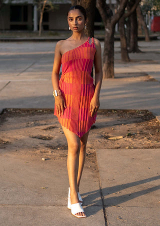 Meko Studio-Pink Orange Sadie Dress-INDIASPOPUP.COM