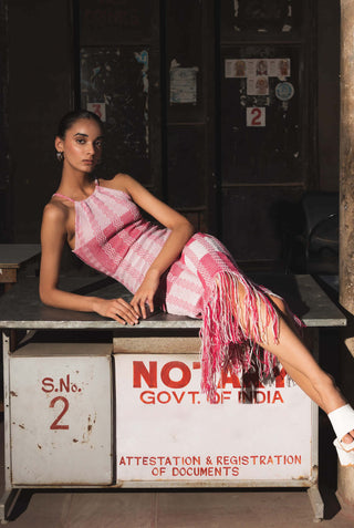 Meko Studio-White Pink Athena Dress-INDIASPOPUP.COM