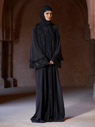 Zafirah black abaya and jacket set