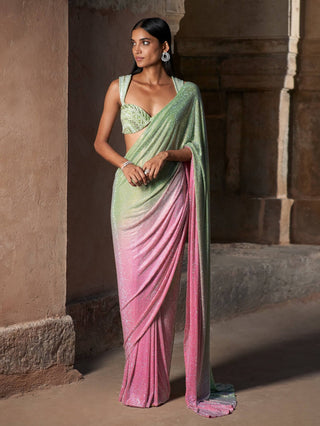 Aaliyah cassata pink and green sari and blouse