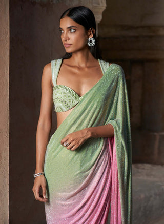 Aaliyah cassata pink and green sari and blouse