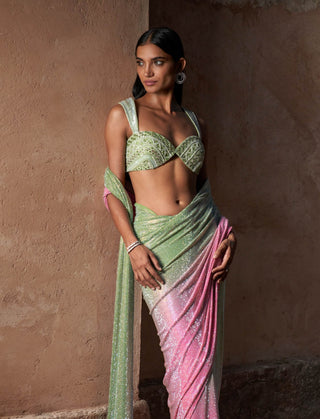 Aaliyah cassata pink and green sari and blouse