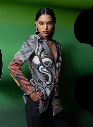 Ecru Embroidered Blazer by Advait available on Indiaspopup