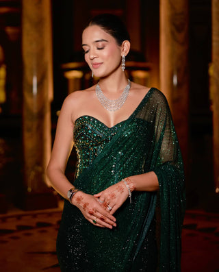 Nour emerald green sari and corset