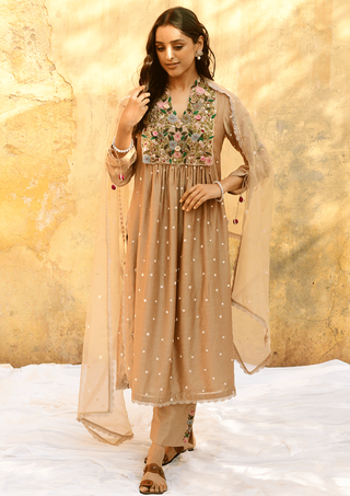 Niti Bothra-Ivory Orchid Kurta And Pants-INDIASPOPUP.COM