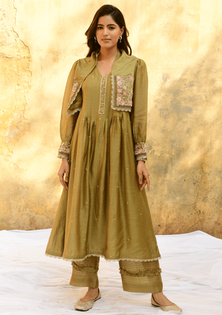 Niti Bothra-Olive Green Mystic Kurta And Palazzo-INDIASPOPUP.COM