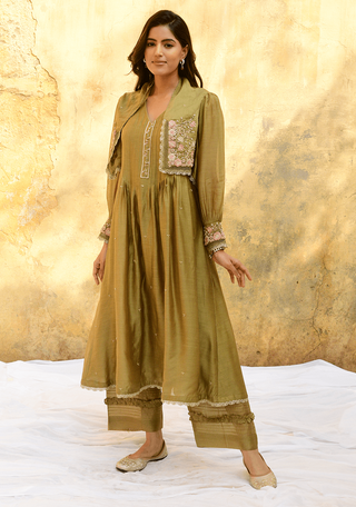Niti Bothra-Olive Green Mystic Kurta And Palazzo-INDIASPOPUP.COM