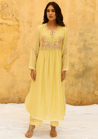 Niti Bothra-Lemon Yellow Mystic Knot Kurta And Pants-INDIASPOPUP.COM