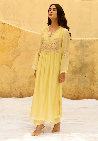 Niti Bothra-Lemon Yellow Mystic Knot Kurta And Pants-INDIASPOPUP.COM