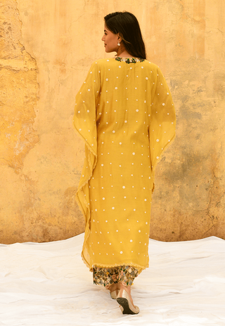 Niti Bothra-Yellow Orchid Heavy Kaftan And Palazzo-INDIASPOPUP.COM